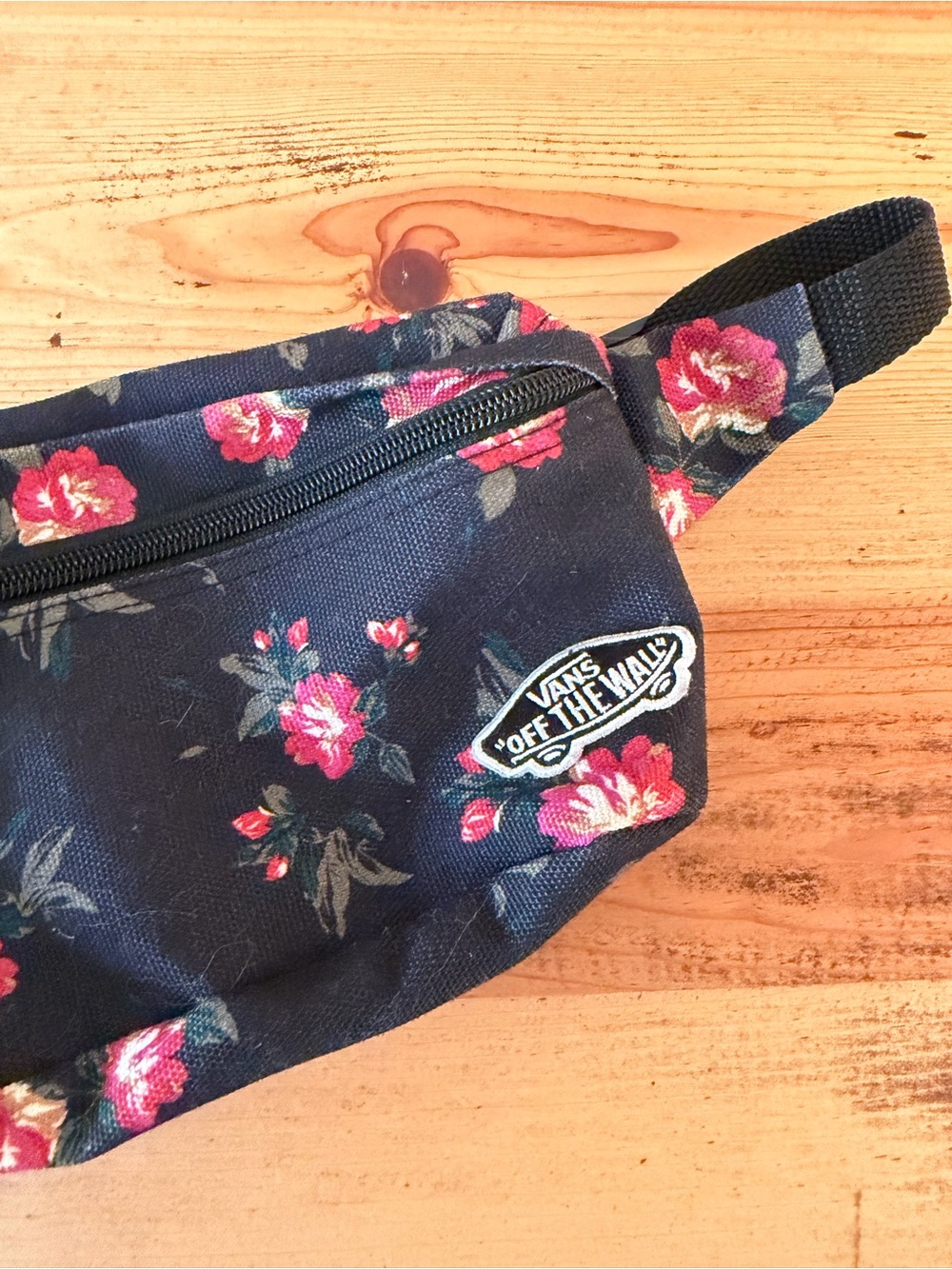 Vans Black Floral Belt Bag with Pink Flowers